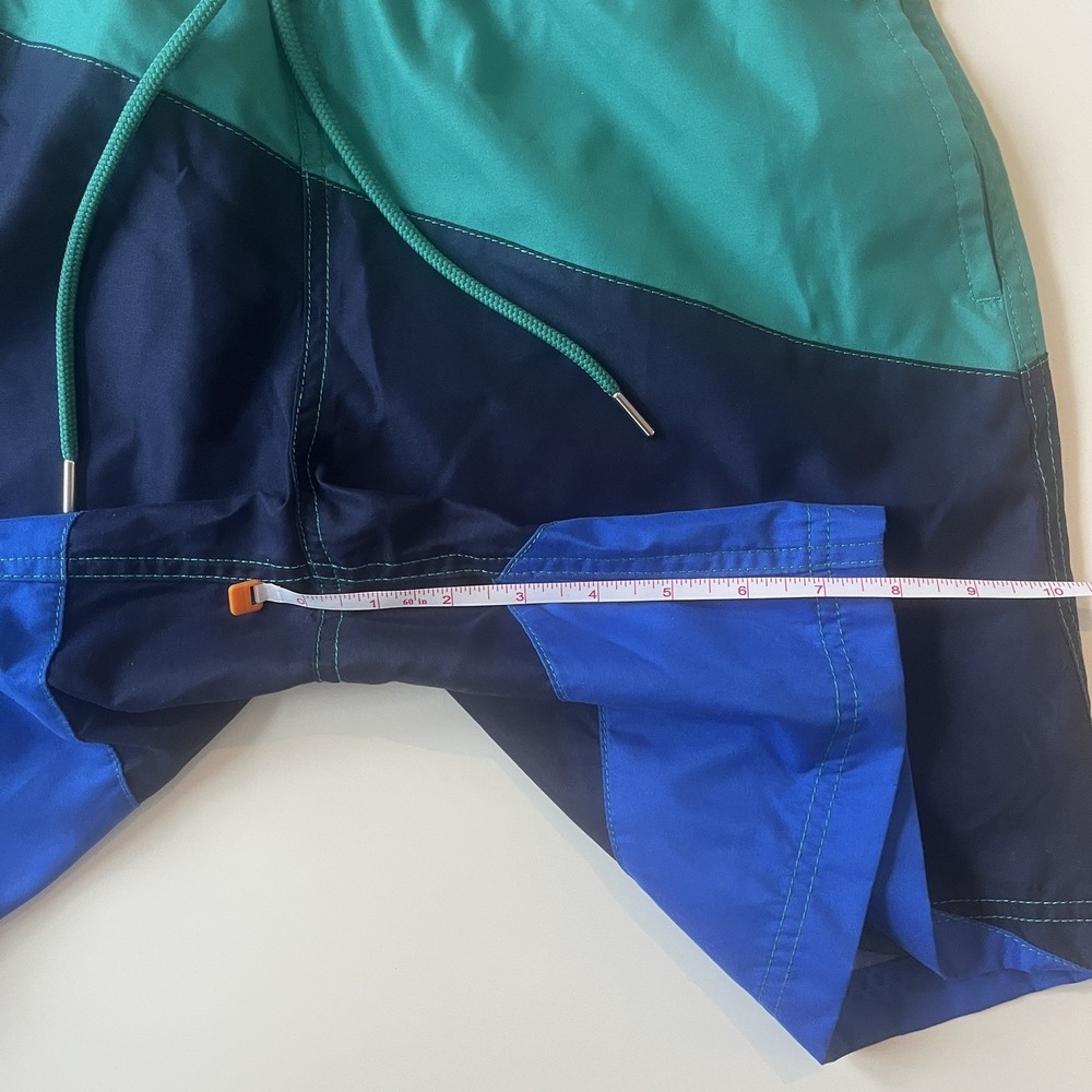 Lands' End Mens Size S 28-30 Swim Trunks Colorblock Green Blue Drawstring - Picture 6 of 7